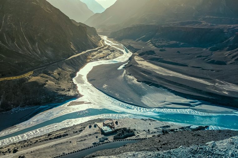 Confluence Of The Mighty Indus And Zanskar Rivers.